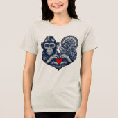 Geliefde steampunk aap met rood hart Tri-Blend shirt (Voorkant)