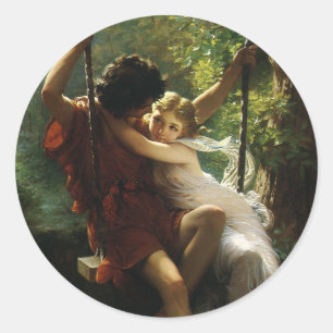 Geliefden op een schommel. Lente van Pierre August Ronde Sticker