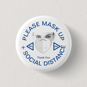 Gelieve een Masker en een Sociale Afstand in te Dr Ronde Button 3,2 Cm