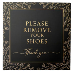 Gelieve uw schoenen te verwijderen bord zwart goud tegeltje