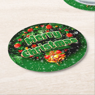Gelijke groene kerst-gouden cellen ronde kartonnen onderzetter