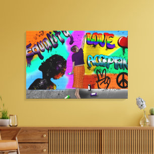 Gelijkheid, liefde en acceptatie Hand getrokken ku Canvas Afdruk
