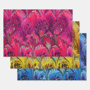 GELIJKTIJDIG PAPIER, ABSTRACT PINK BLUE GEEL PATRO INPAKPAPIER VEL