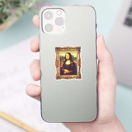 Gelijst Renaissance Kunst: Mona Lisa door Da Vinci Sticker (Telefoon)