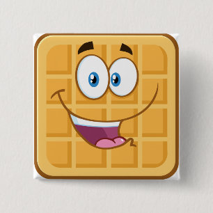 Gelofelijke Wafel Kawaii Glimlachend Ontbijt Eten Vierkante Button 5,1 Cm