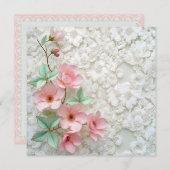 Gelofte Vernieuwing Roze Bloemen op Witte Bruids K Kaart (Voorkant / Achterkant)