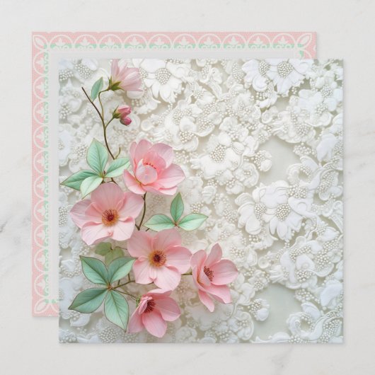 Gelofte Vernieuwing Roze Bloemen op Witte Bruids K Kaart (Voorkant / Achterkant)