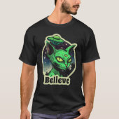 Geloof Alien Sphynx Cat UFO T-shirt (Voorkant)