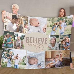 Geloof be Happy 10 Photo Neutral Beige Fleece Deken