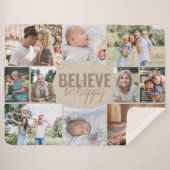 Geloof be Happy Quote 10 Foto neutraal beige Sherpa Deken (Voorkant (horizontaal))