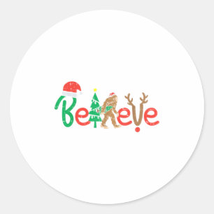 Geloof Bigfoot Sasquatch Santa Reindekerst Ronde Sticker