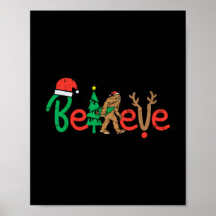 Geloof Bigfoot Sasquatch Santa Rendier Kerstmis Poster