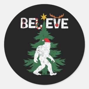Geloof Bigfoot Sasquatch Yeti Santa Hat Kerstmis Ronde Sticker