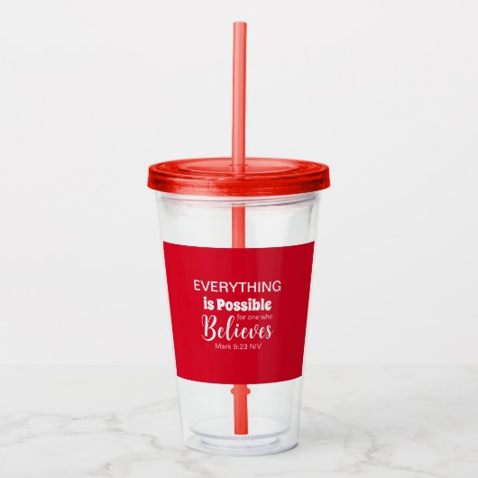 Geloof Bijbelvers Christelijk Geloof Rood Acryl Drinkbeker (Voorkant)