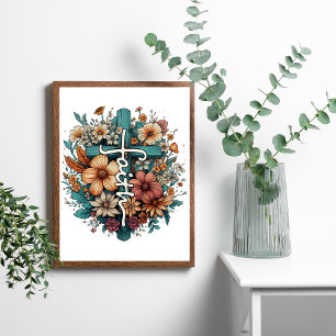 Geloof Bloemen Kruis Religieus Christelijk Poster