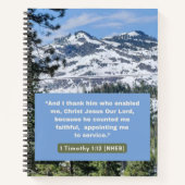 Geloof Boodschap - Bijbel vers 1 Timoteüs 1:12 Spi Notitieboek (Voorkant)