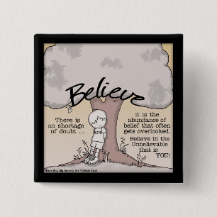 Geloof boom vierkante button 5,1 cm