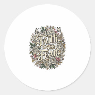 Geloof boven angst Vintage bloem vlinder Ronde Sticker