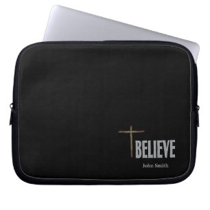 Geloof Christelijk Kruis Aangepaste Naam Zwart Laptop Sleeve