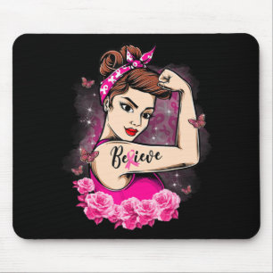 geloof dat roze ribbon sterke vrouwen borstkanker muismat