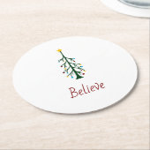 Geloof de moderne kerst Evergreen Tree Ronde Kartonnen Onderzetter (Gebogen)