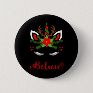 Geloof Eenhoorn Rendier Gezicht Schattigee Kerstma Ronde Button 5,7 Cm