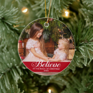 Geloof Elegant Calligraphy Family Photo Red Keramisch Ornament