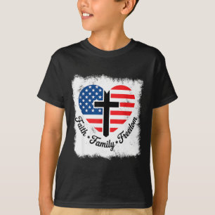 Geloof Familie Dom Usa Vlag Kruis Hart Patriottisc T-shirt