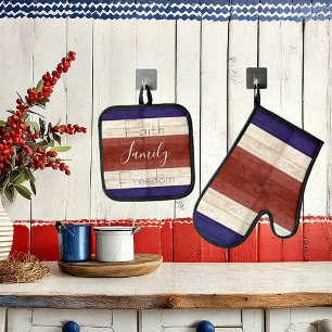 Geloof familie vrijheid patriottisch hout ovenwant & pannenlap set