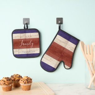 Geloof familie vrijheid patriottisch hout ovenwant & pannenlap set