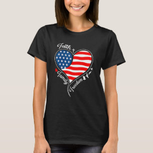 Geloof Familie Vrijheid Patriottisch Kruis Hart Am T-shirt