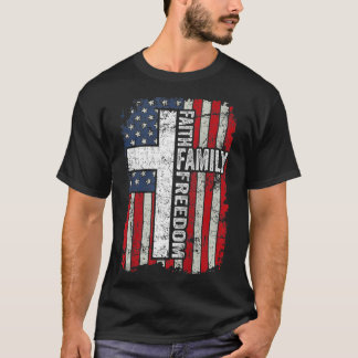 Geloof Familievrijheid Patriottische Amerikaanse v T-shirt