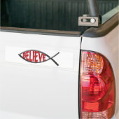 Geloof Fish-Red Bumpersticker (Op Truck)