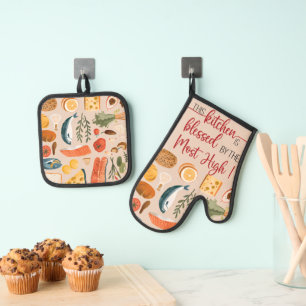 Geloof-geïnspireerde keukenhanddoek met verheffend ovenwant & pannenlap set