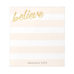 Geloof Gold Faux Foil Peach Stripes Custom Name Notitieblok