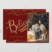 Geloof Gold Script Photo Glitter Holiday Kaart (Voorkant / Achterkant)