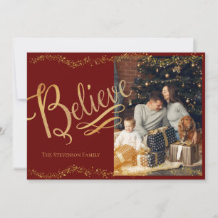 Geloof Goud Schrift Foto Glitter Kerstkaart