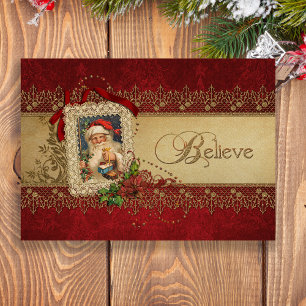 Geloof Gouden en Rode Vintage Kerstmis van het Feestdagen Kaart