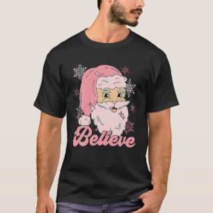 Geloof Grappig Roze Kerstman Gelukkig Retro Kerstm T-shirt