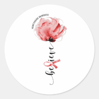 Geloof Hartziekte Bewustzijn Rode Lint Bloem Ronde Sticker