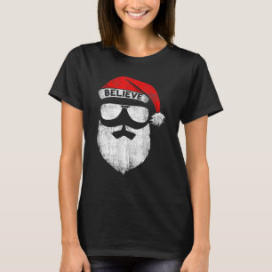 Geloof het citaat op Santa Hat Mustache Family Reu T-shirt