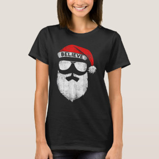 Geloof het citaat op Santa Hat Mustache Family Reu T-shirt