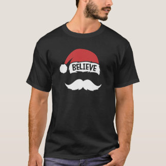 Geloof het citaat op Santa Hat Mustache Family Reu T-shirt