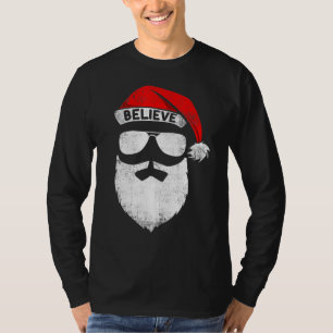 Geloof het citaat op Santa Hat Mustache Family Reu T-shirt