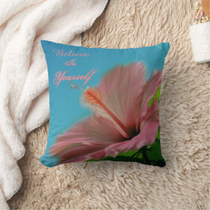 Geloof Hibiscus Bloem Inspirerende Citaat Kussen