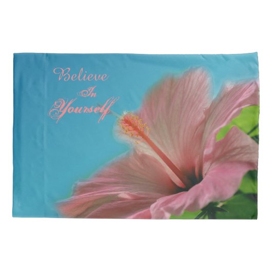 Geloof Hibiscus Flower Inspirerend Quote Kussensloop (Achterkant)