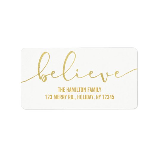 Geloof HOLIDAY FAUX GOLD Hand Lettered Script Etiket (Voorkant)