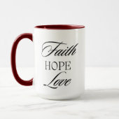 Geloof, hoop en liefde minimalistisch design mok (Links)