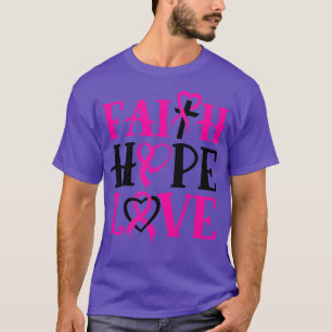 Geloof Hoop Liefde Bewustzijn Cross Pink Ribbon Vr T-shirt