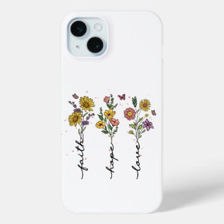 "Geloof, hoop, liefde" Bloemen Trio iPhone 15 Mini Hoesje